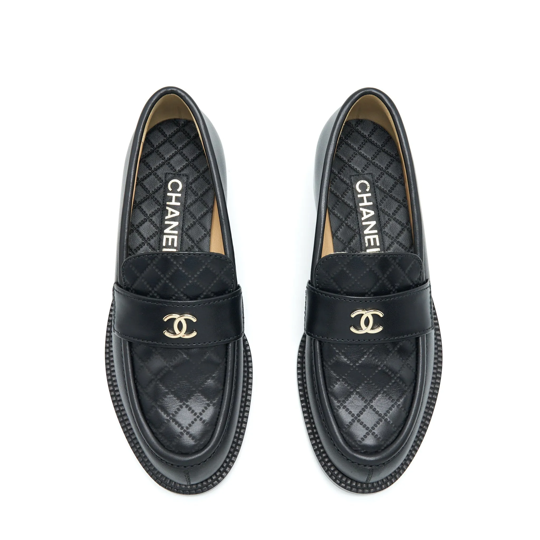 Contemporary Quilted Highly functional 38 Size Black L Loafer Chanel
