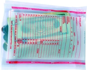 ControlTek PermaLok 5.75" x 8.75", Clear, 1000 Bags, Tamper-Evident Deposit Bags for Cash Handling, Valuables, and Bank Deposits 585013