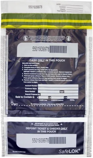 ControlTek SafeLok 10" x 15", Clear,Vertical Twin Deposit, 100 Bags, Tamper-Evident Deposit Bags for Cash Handling, Moisture, Heat and Cold Sensitive Ink, Tear-off receipt   Large Barcodes 585092