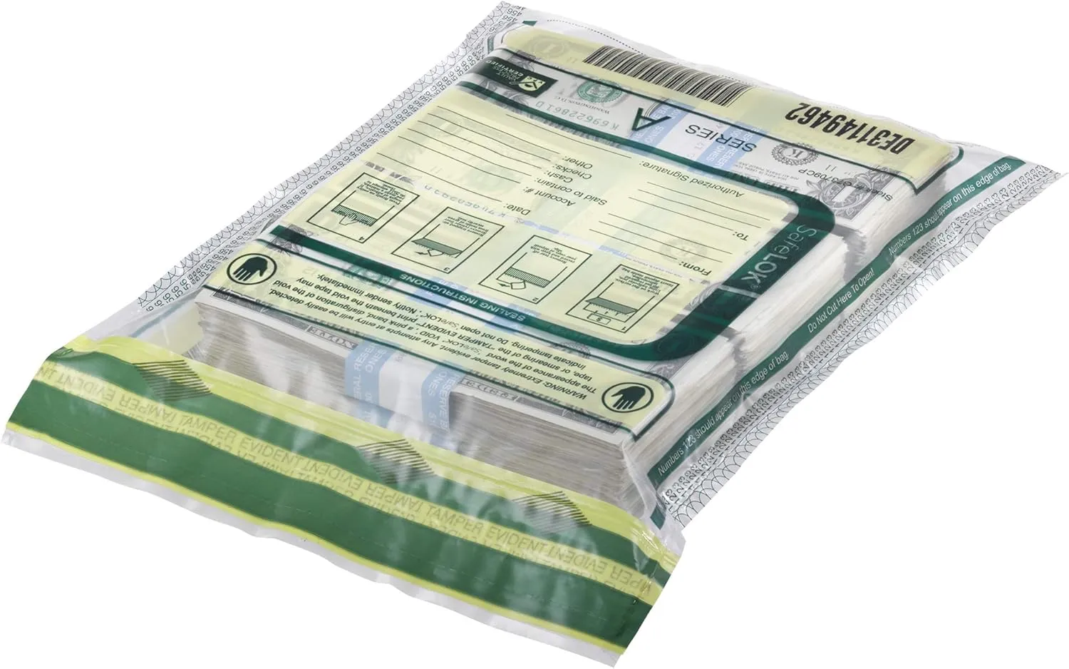 ControlTek SafeLok 9" x 12", Clear, 100 Bags, Tamper-Evident Deposit Bags for Cash Handling & Valuables, Moisture, Heat and Cold Sensitive Ink, Tear-off receipt   Large Barcodes 585087