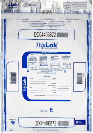ControlTek TripLOK Tamper-Evident Deposit Bags for Cash Handling & Valuables, Moisture, Heat and Cold Sensitive Ink , Tear-off receipt   Large Barcodes, 15" x 20", Clear with Pocket, 50 Bags 585051