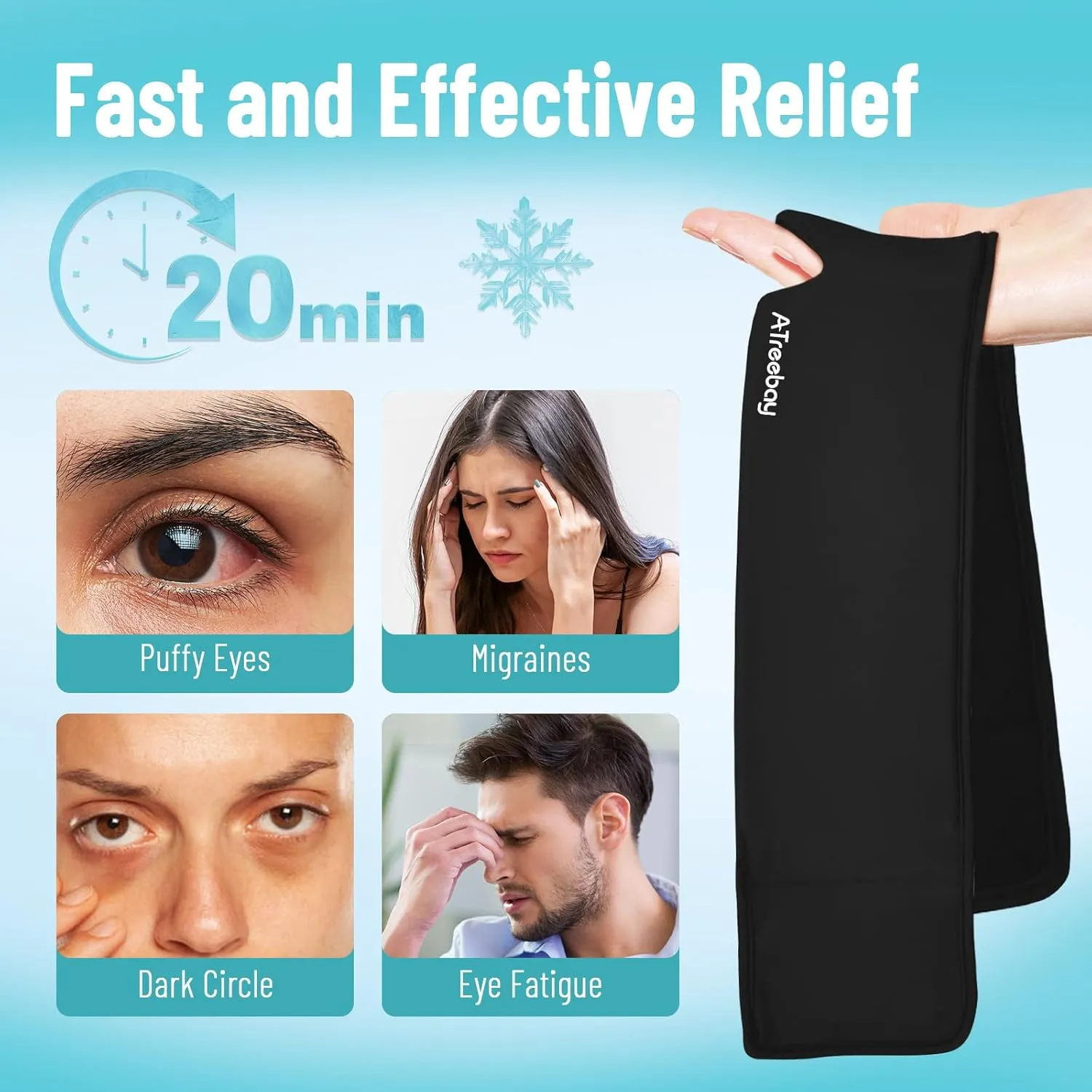 Cooling Eye Mask, Cold Eye Mask for Puffiness, Reusable Ice Eye Masks for Dark Circles and Puffy Eyes, Relieve Your Migraines and Headaches with Gel Eye Masks Therapy, Long-Lasting Comfort, Black