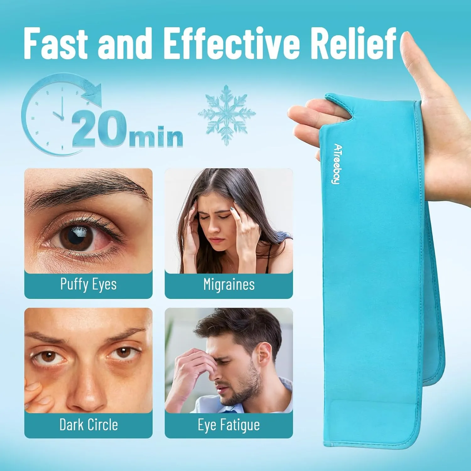 Cooling Eye Mask, Cold Eye Mask for Puffiness, Reusable Ice Eye Masks for Dark Circles And Puffy Eyes, Relieve Your Migraines and Headaches with Gel Eye Masks Therapy, Long-Lasting Comfort, Light Blue