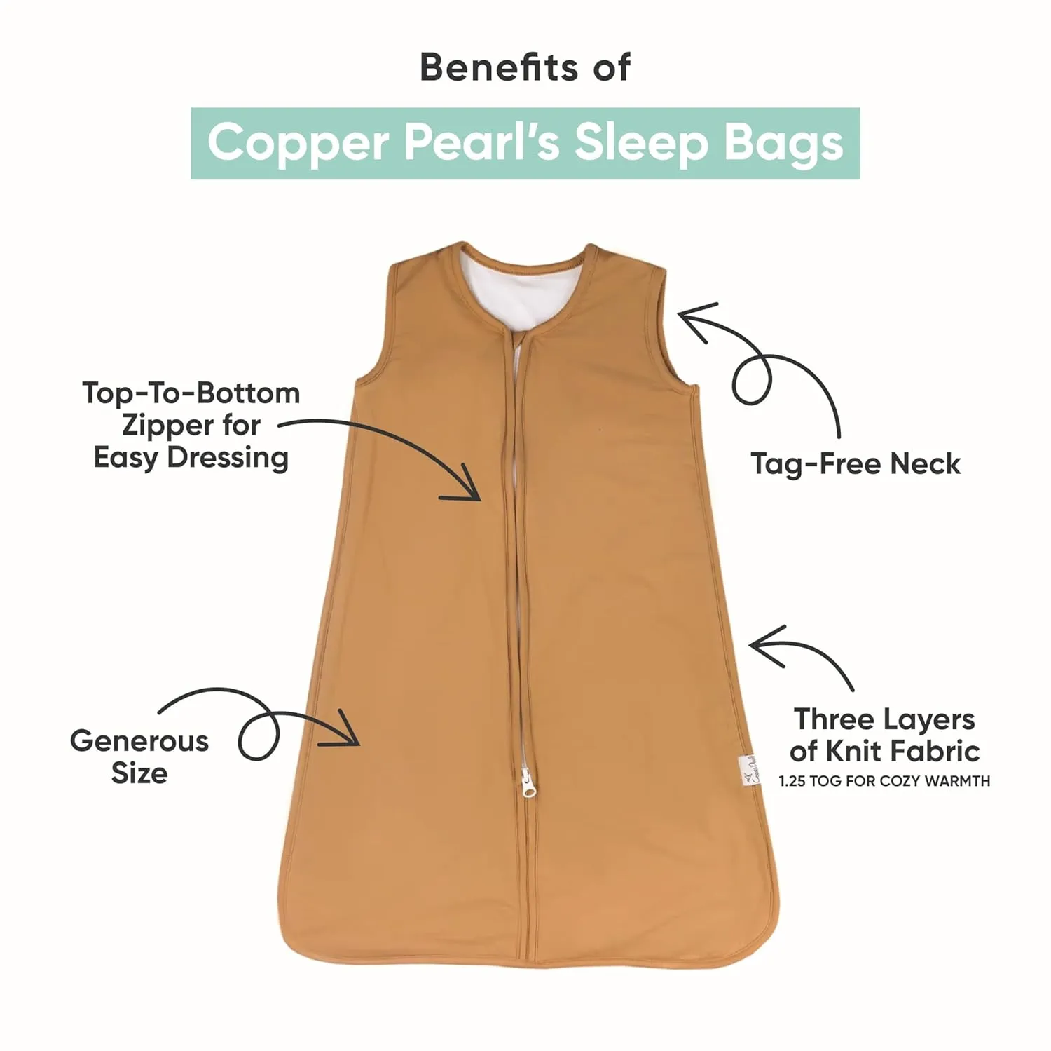 Copper Pearl Sleep Sack: Warm and Cozy Baby Bag in a Variety of Trendy Designs, Safe Alternative to Blankets, Sleeveless Baby Sleep Sack Swaddle Sizes Newborn to 24 Months - Ferra