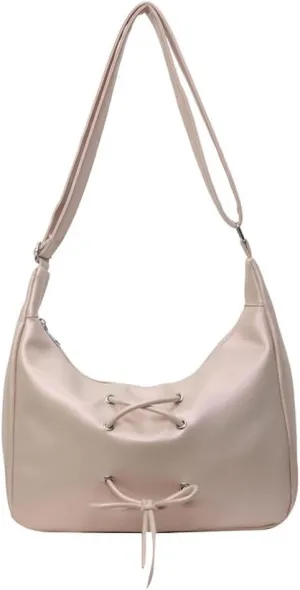 Coquette Crossbody Bag Women Bow Tie Pearl Luster Balletcore Shoulder Bag Soft Leather Adjustable Hobo Bag Tote Bags
