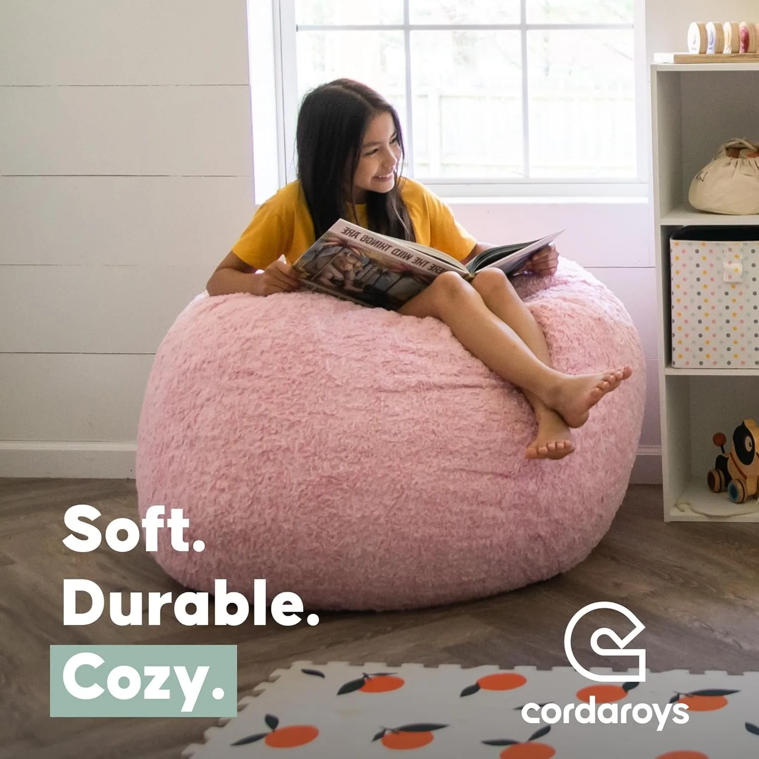 CordaRoy's Faux Fur Bean Bag-Convertible Bean Bag Chair & Bed-Machine-Washable Faux Fur Fabric Cover for Basement, Living Room, Game Room, Dorm & More - Youth Size - Grey | Made in The USA