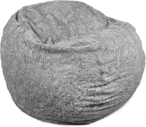 CordaRoy's Faux Fur Bean Bag-Convertible Bean Bag Chair & Bed-Machine-Washable Faux Fur Fabric Cover for Basement, Living Room, Game Room, Dorm & More - Youth Size - Grey | Made in The USA