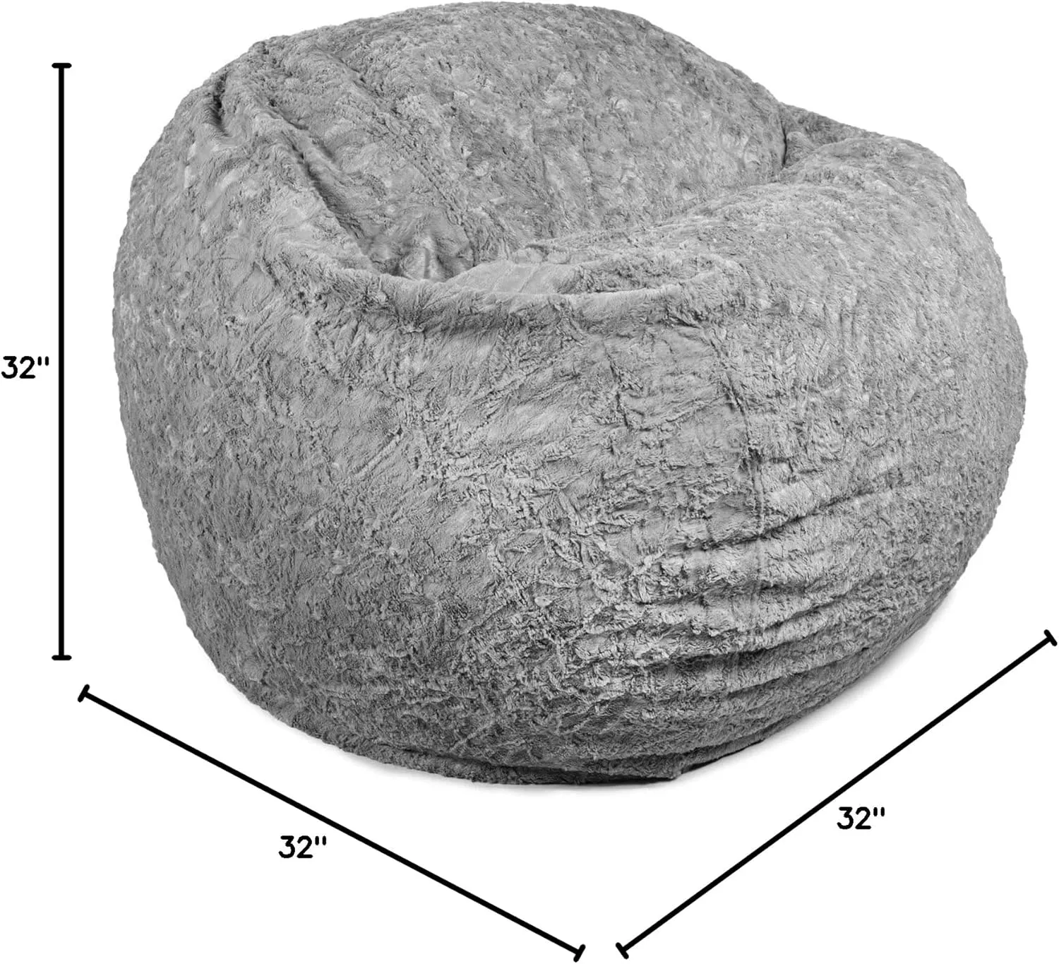 CordaRoy's Faux Fur Bean Bag-Convertible Bean Bag Chair & Bed-Machine-Washable Faux Fur Fabric Cover for Basement, Living Room, Game Room, Dorm & More - Youth Size - Grey | Made in The USA