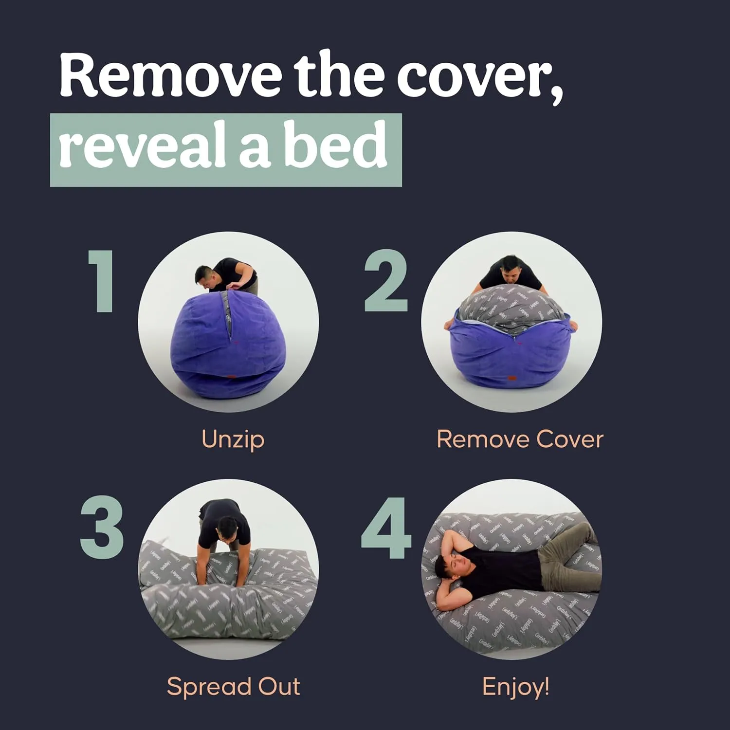 CordaRoy's Faux Fur Bean Bag-Convertible Bean Bag Chair & Bed-Machine-Washable Faux Fur Fabric Cover for Basement, Living Room, Game Room, Dorm & More - Youth Size - Grey | Made in The USA