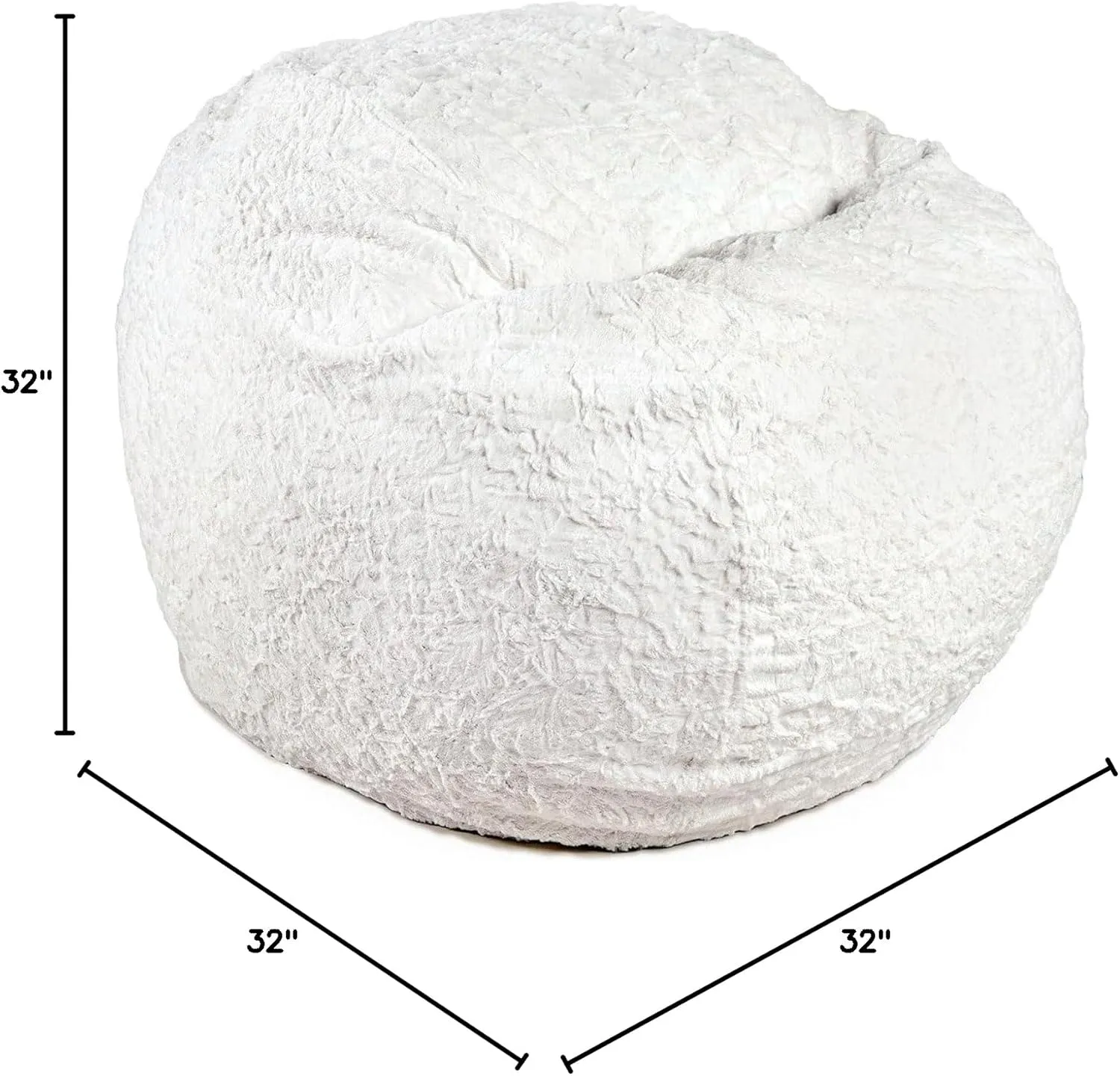 CordaRoy's Faux Fur Bean Bag-Convertible Bean Bag Chair & Bed-Machine-Washable Faux Fur Fabric Cover for Basement, Living Room, Game Room, Dorm & More - Youth Size - White | Made in The USA