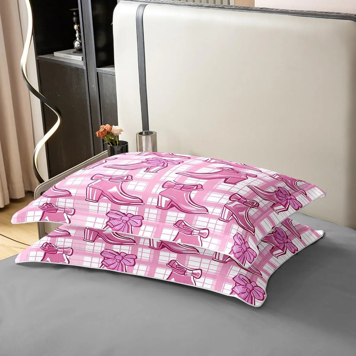Cowboy Boot Duvet Cover Queen Size Pink Cherry Bows 100% Cotton Bedding Sets for Girls Kids European Princess Comforter Cover Geometry Stripes Bedspread Cover Bowknots Beddings