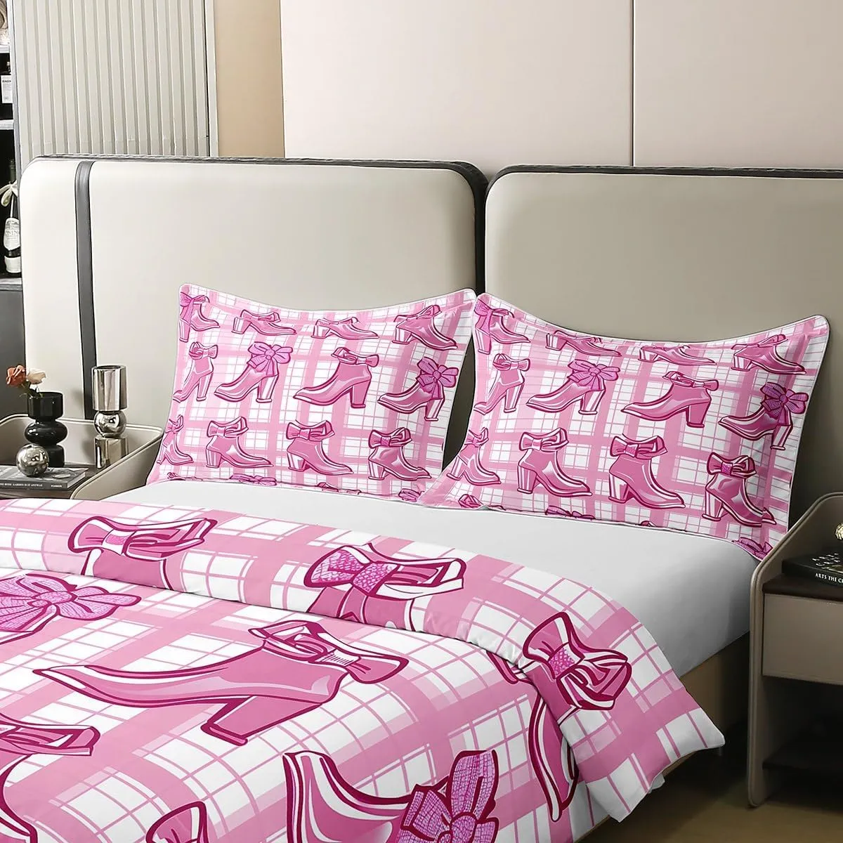 Cowboy Boot Duvet Cover Queen Size Pink Cherry Bows 100% Cotton Bedding Sets for Girls Kids European Princess Comforter Cover Geometry Stripes Bedspread Cover Bowknots Beddings