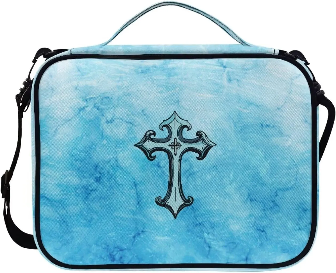 Cross Floral Print Bible Cover - Polyester Bible Case for Women - Bible Carrier Small Bible Cover with Shoulder Strap