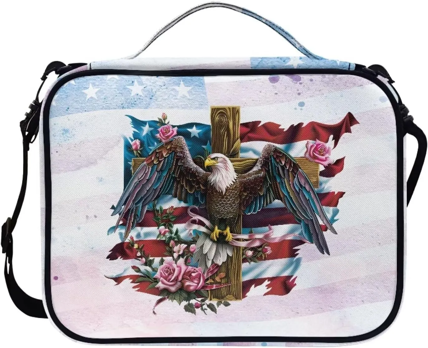 Cross Floral Print Bible Cover - Polyester Bible Case for Women - Bible Carrier Small Bible Cover with Shoulder Strap