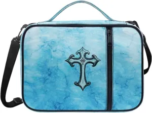 Cross Floral Print Bible Cover - Polyester Bible Case for Women - Bible Carrier Small Bible Cover with Shoulder Strap
