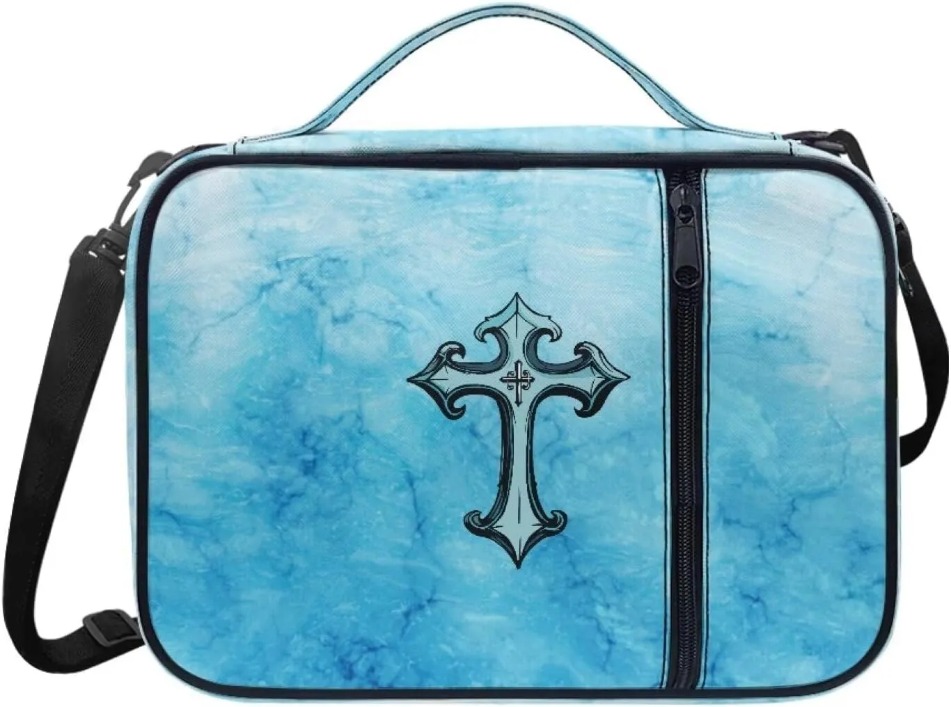 Cross Floral Print Bible Cover - Polyester Bible Case for Women - Bible Carrier Small Bible Cover with Shoulder Strap