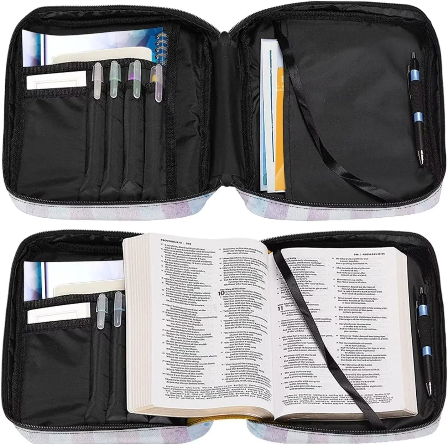 Cross Floral Print Bible Cover - Polyester Bible Case for Women - Bible Carrier Small Bible Cover with Shoulder Strap