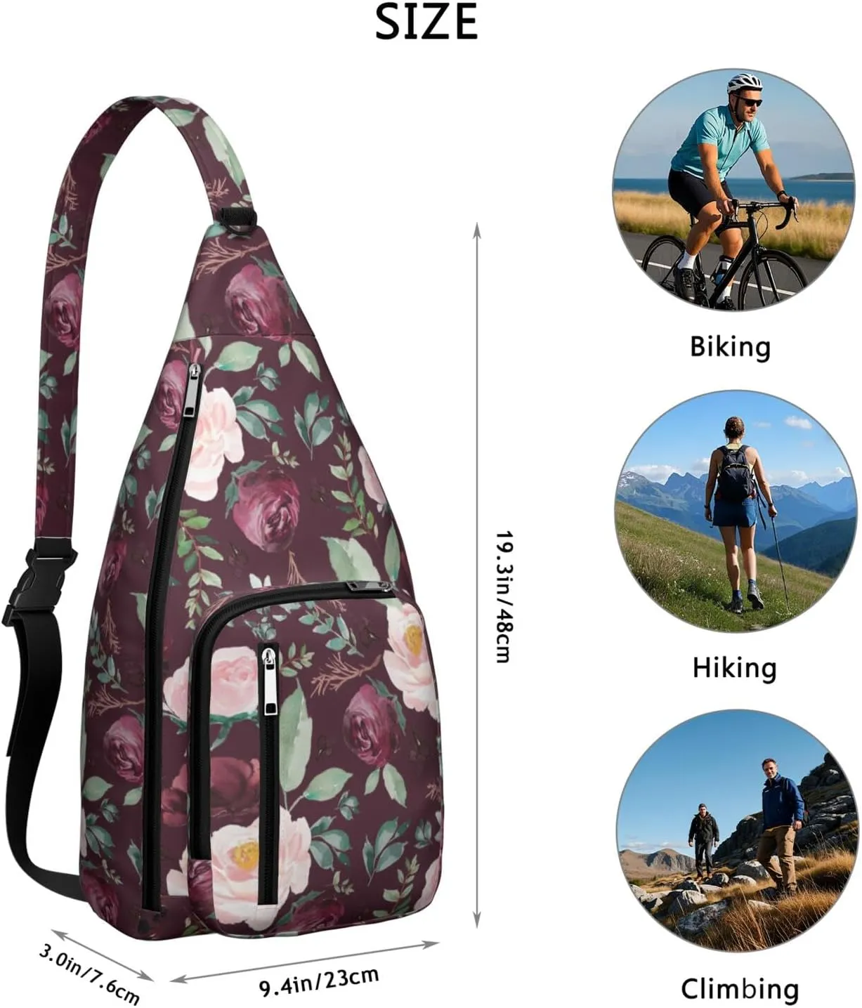 Crossbody Sling Bag for Women & Men Floral Lightweight Shoulder Chest Bag Hiking Travel Casual Chest Bags Sling Backpack Water Resistant Shoulder Daypack for Travel