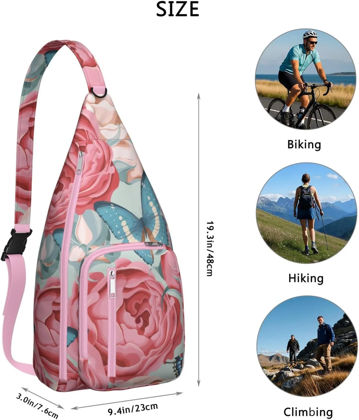 Crossbody Sling Bag for Women & Men Floral Lightweight Shoulder Chest Bag Hiking Travel Casual Chest Bags Sling Backpack Water Resistant Shoulder Daypack for Travel