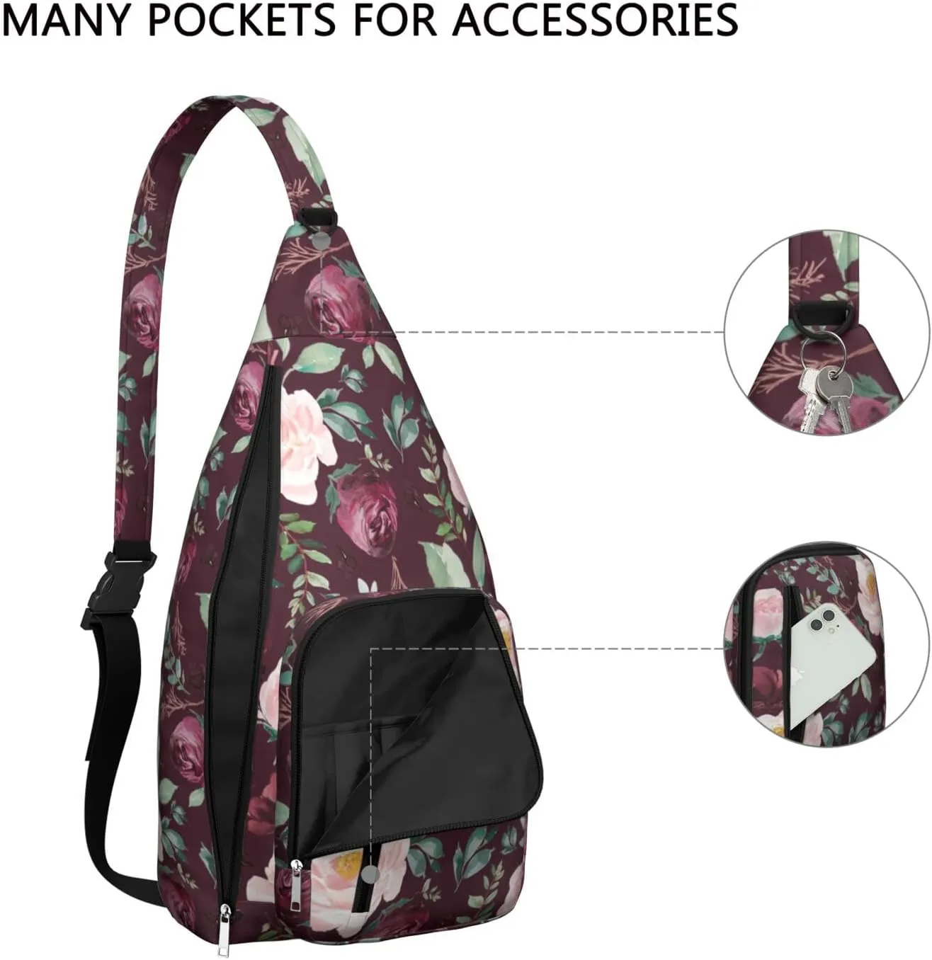 Crossbody Sling Bag for Women & Men Floral Lightweight Shoulder Chest Bag Hiking Travel Casual Chest Bags Sling Backpack Water Resistant Shoulder Daypack for Travel