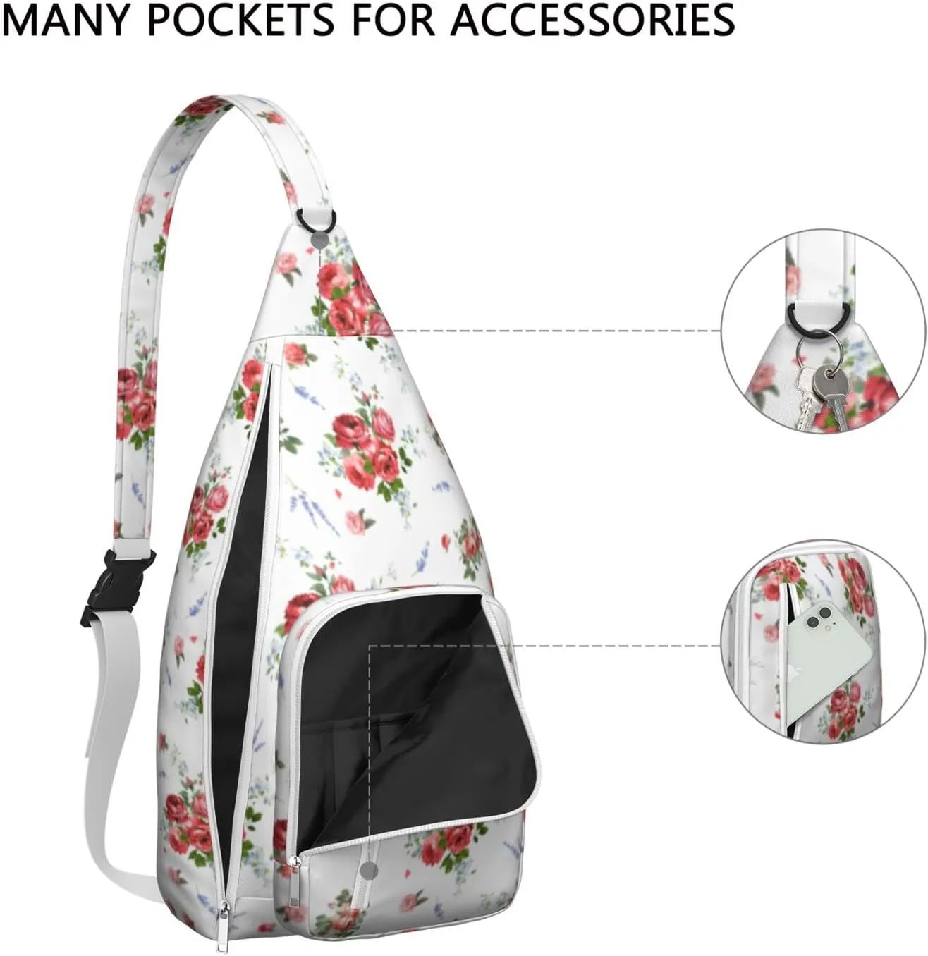 Crossbody Sling Bag for Women & Men Floral Lightweight Shoulder Chest Bag Hiking Travel Casual Chest Bags Sling Backpack Water Resistant Shoulder Daypack for Travel
