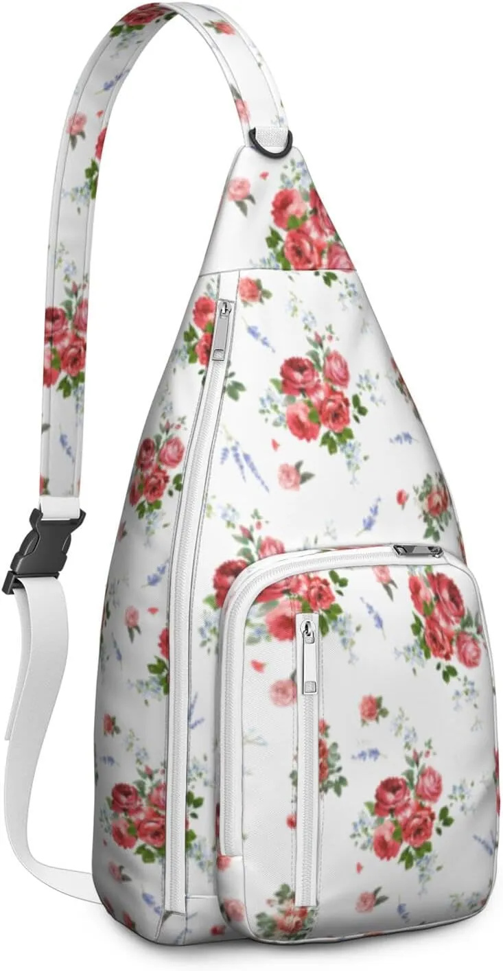 Crossbody Sling Bag for Women & Men Floral Lightweight Shoulder Chest Bag Hiking Travel Casual Chest Bags Sling Backpack Water Resistant Shoulder Daypack for Travel