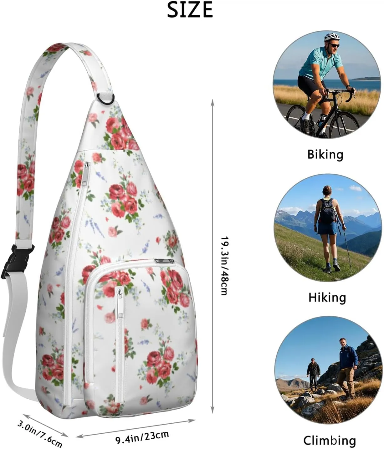 Crossbody Sling Bag for Women & Men Floral Lightweight Shoulder Chest Bag Hiking Travel Casual Chest Bags Sling Backpack Water Resistant Shoulder Daypack for Travel