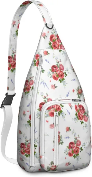 Crossbody Sling Bag for Women & Men Floral Lightweight Shoulder Chest Bag Hiking Travel Casual Chest Bags Sling Backpack Water Resistant Shoulder Daypack for Travel