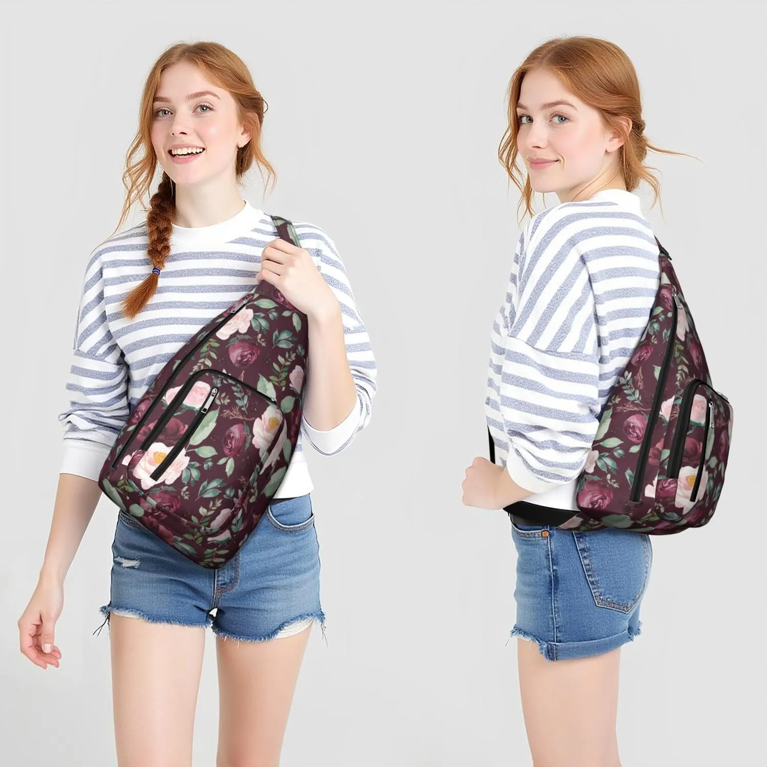Crossbody Sling Bag for Women & Men Floral Lightweight Shoulder Chest Bag Hiking Travel Casual Chest Bags Sling Backpack Water Resistant Shoulder Daypack for Travel