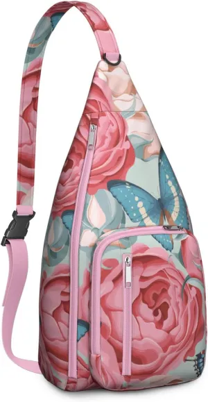 Crossbody Sling Bag for Women & Men Floral Lightweight Shoulder Chest Bag Hiking Travel Casual Chest Bags Sling Backpack Water Resistant Shoulder Daypack for Travel