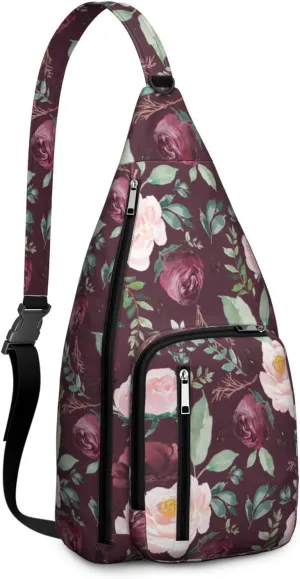 Crossbody Sling Bag for Women & Men Floral Lightweight Shoulder Chest Bag Hiking Travel Casual Chest Bags Sling Backpack Water Resistant Shoulder Daypack for Travel