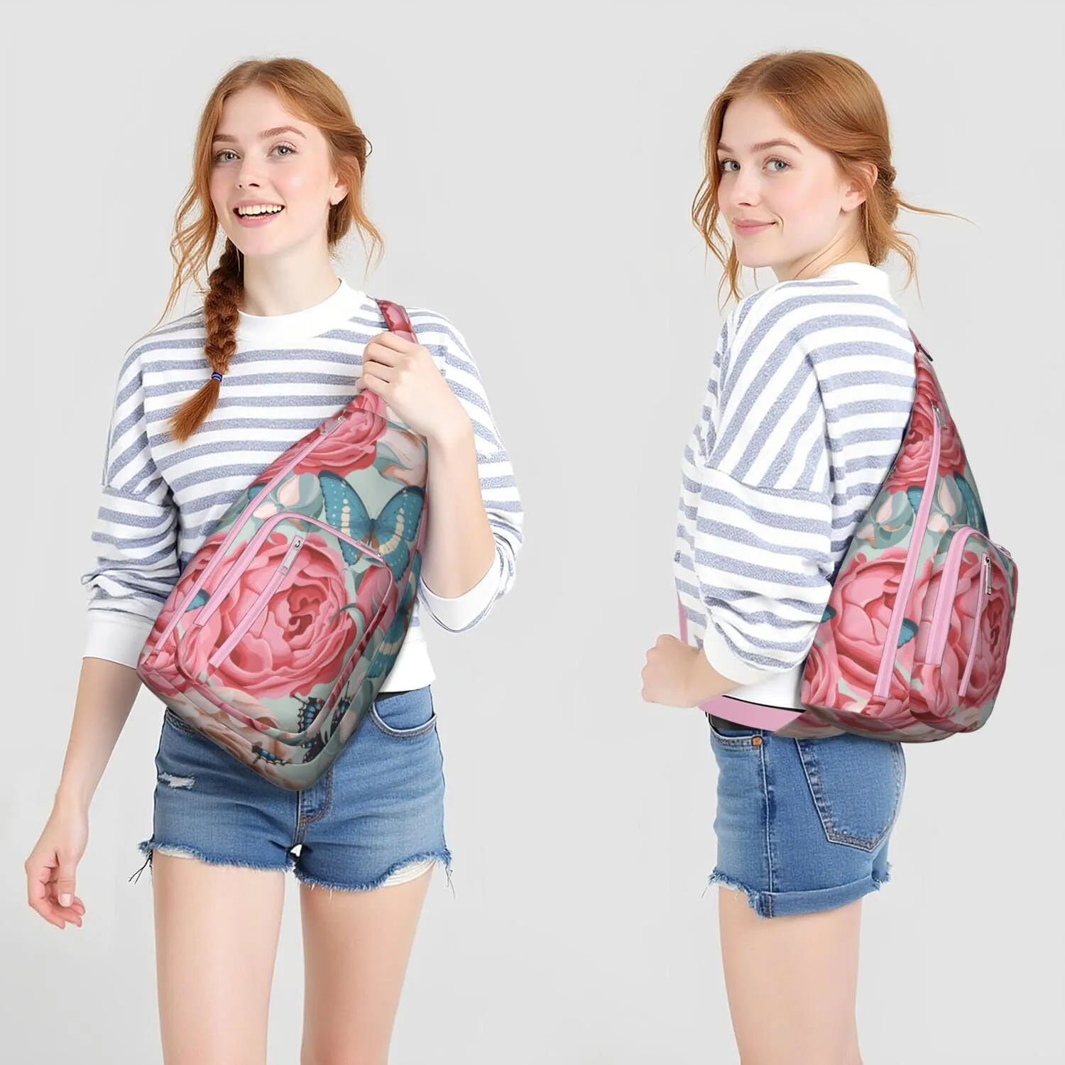 Crossbody Sling Bag for Women & Men Floral Lightweight Shoulder Chest Bag Hiking Travel Casual Chest Bags Sling Backpack Water Resistant Shoulder Daypack for Travel