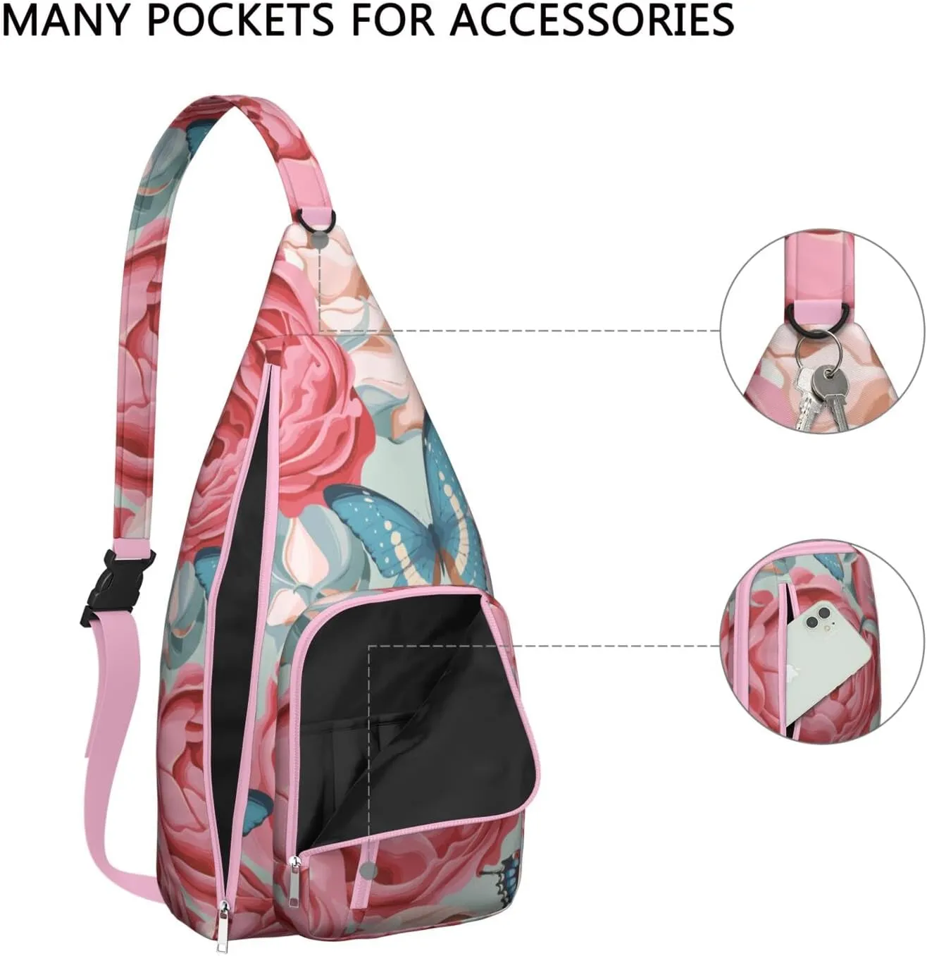 Crossbody Sling Bag for Women & Men Floral Lightweight Shoulder Chest Bag Hiking Travel Casual Chest Bags Sling Backpack Water Resistant Shoulder Daypack for Travel
