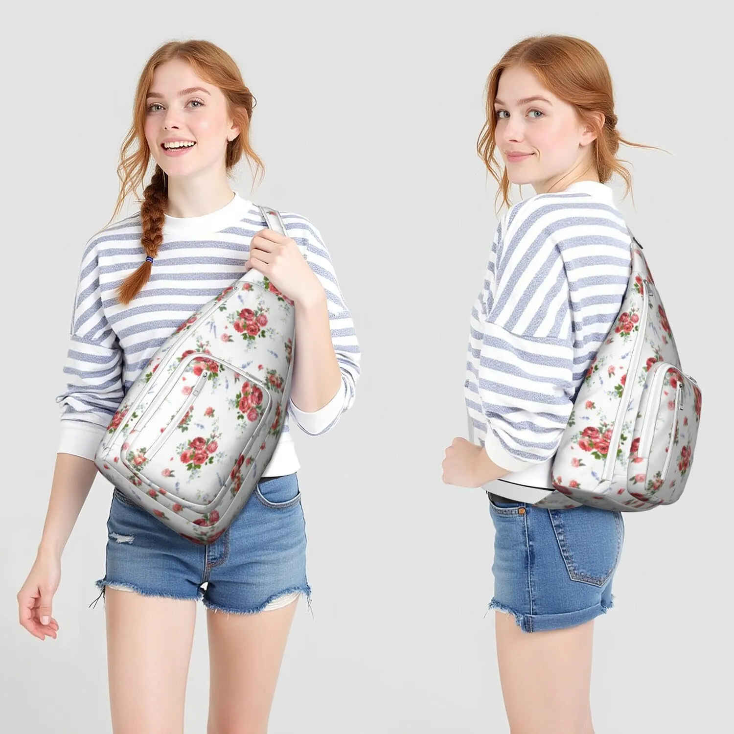Crossbody Sling Bag for Women & Men Floral Lightweight Shoulder Chest Bag Hiking Travel Casual Chest Bags Sling Backpack Water Resistant Shoulder Daypack for Travel