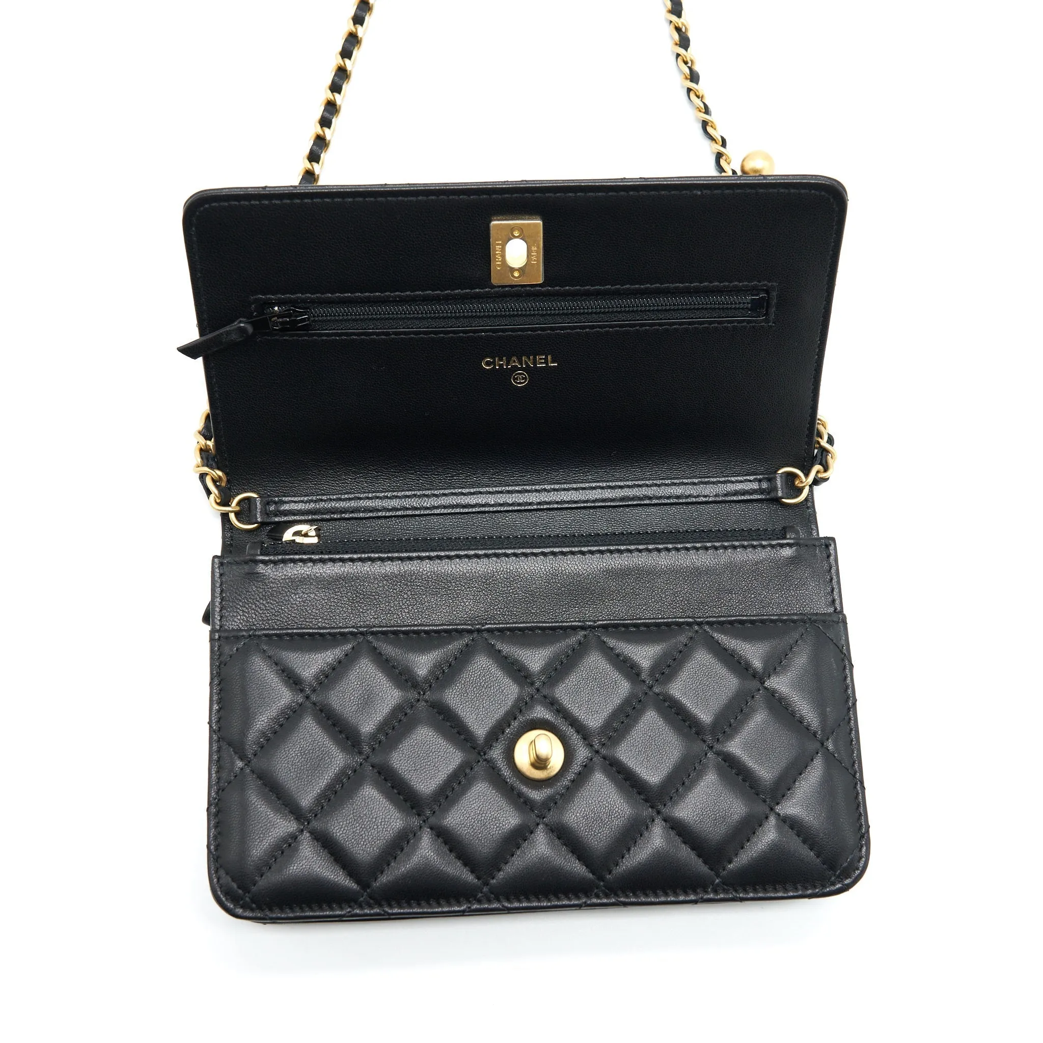 Crush Pearl Contemporary Chain Wallet Complete catalog Black Lambskin Chanel On