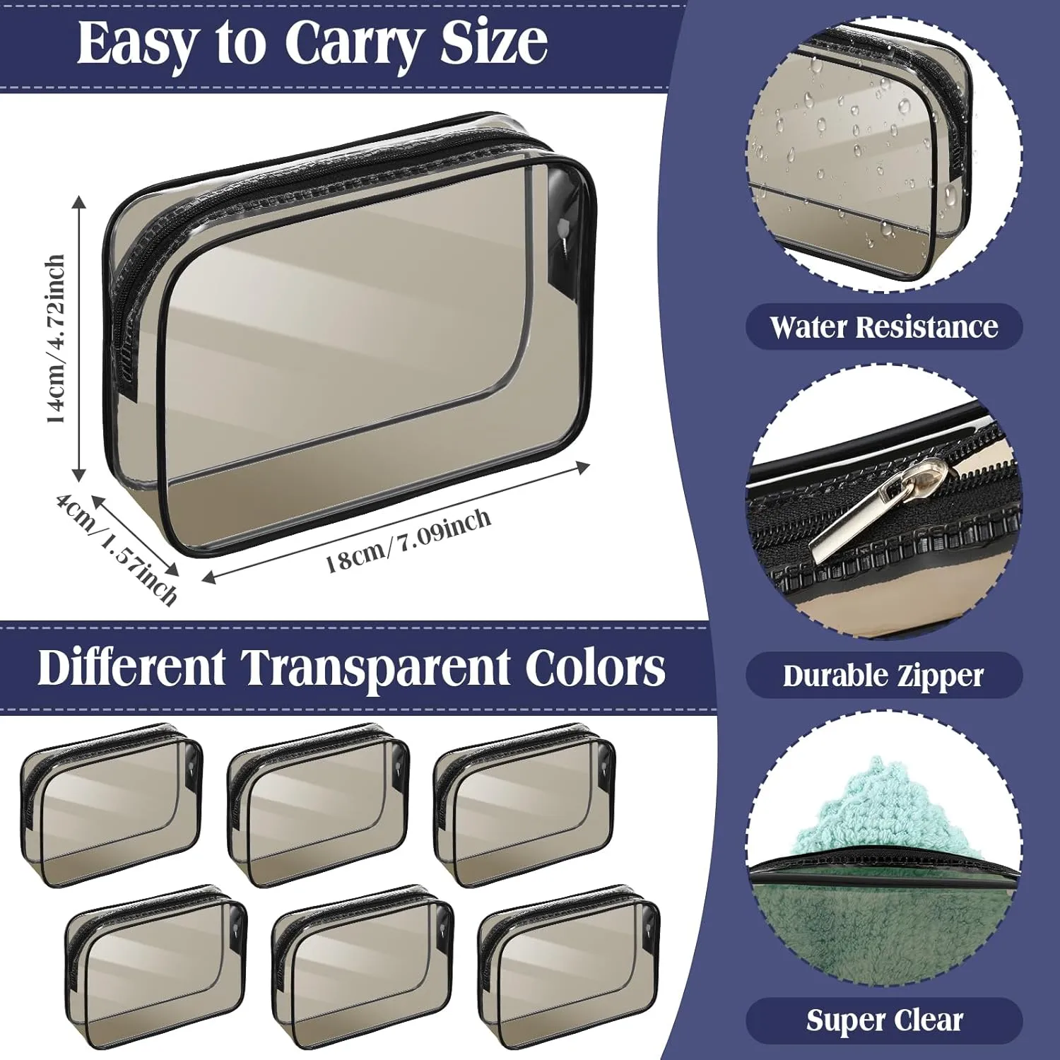 Cunno 60 Pcs Clear Toiletry Bag TSA Approved Cosmetic Bag Bulk Makeup Bag Travel Carry Airport Airline Compliant Bag for Women Men Summer Vacation Salon Mother Gift(Dark Black)