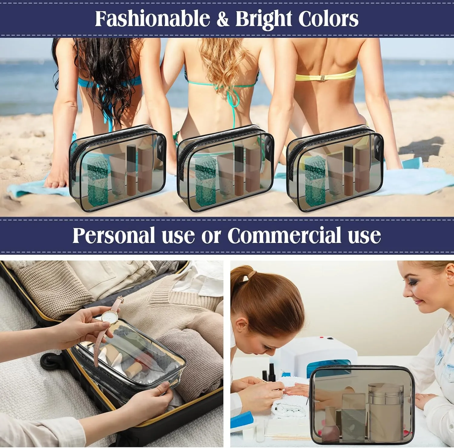 Cunno 60 Pcs Clear Toiletry Bag TSA Approved Cosmetic Bag Bulk Makeup Bag Travel Carry Airport Airline Compliant Bag for Women Men Summer Vacation Salon Mother Gift(Dark Black)