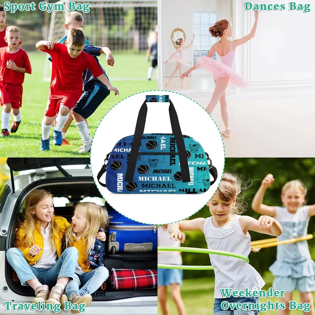 Custom Basketball Gym Duffel Bag for Women Men, Personalized Name Sport Bag Overnight Bags Customized Travel Weekender Bag, Blue