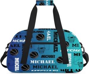 Custom Basketball Gym Duffel Bag for Women Men, Personalized Name Sport Bag Overnight Bags Customized Travel Weekender Bag, Blue