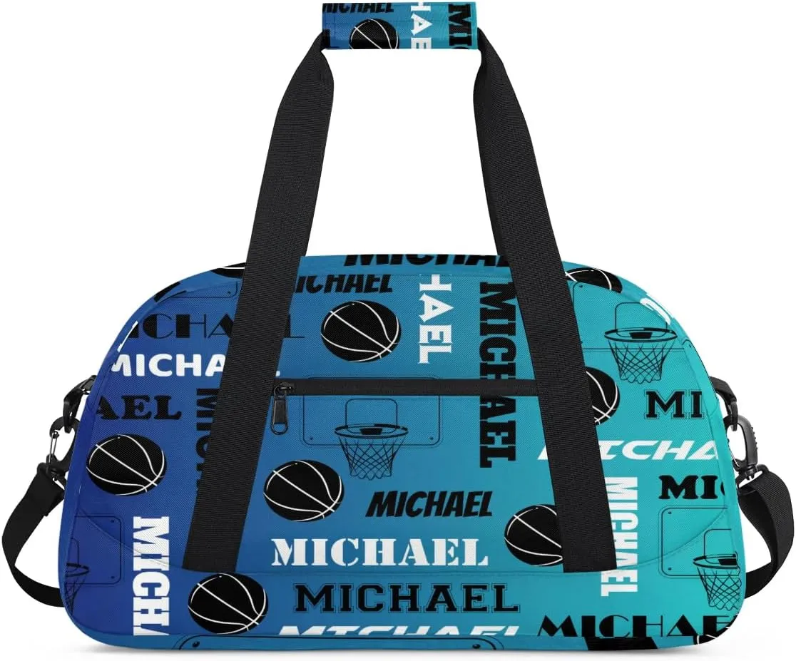 Custom Basketball Gym Duffel Bag for Women Men, Personalized Name Sport Bag Overnight Bags Customized Travel Weekender Bag, Blue