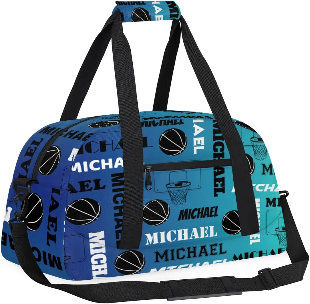 Custom Basketball Gym Duffel Bag for Women Men, Personalized Name Sport Bag Overnight Bags Customized Travel Weekender Bag, Blue