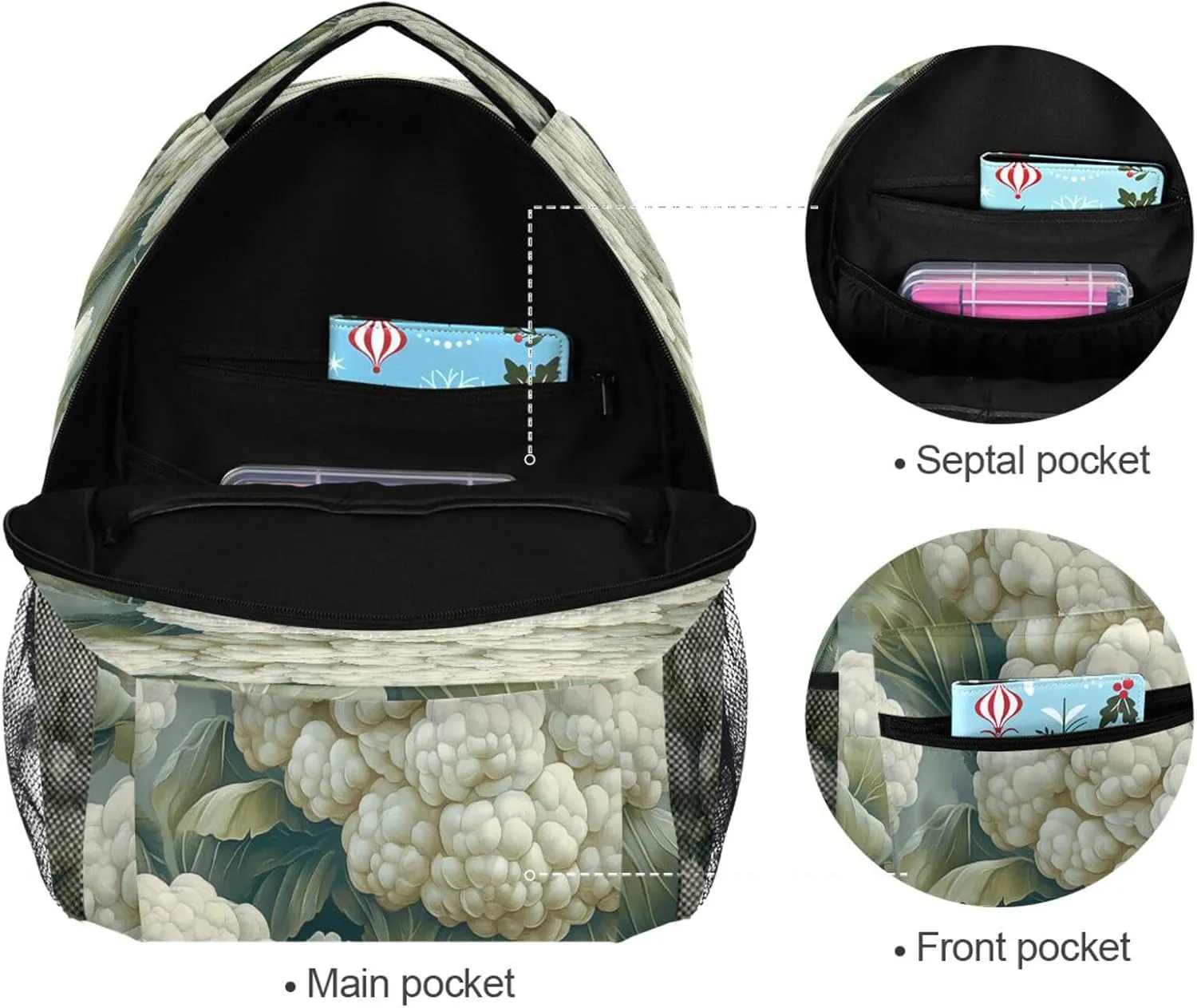Cute Backpack for Men and Women Waterproof College School Computer Bag with Chest Strap Gift Men & Women Cauliflower Contemporary Style
