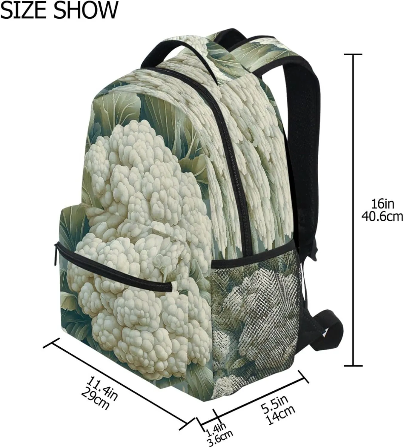 Cute Backpack for Men and Women Waterproof College School Computer Bag with Chest Strap Gift Men & Women Cauliflower Contemporary Style