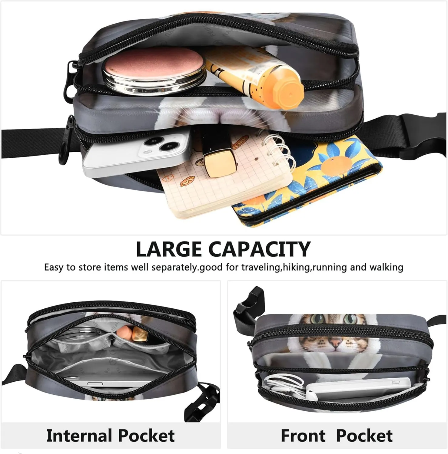 Cute Bunny Cat Easter Waterproof Womens Fanny Pack Belt Bags Hip Pack Trendy Crossbody Waist Purse