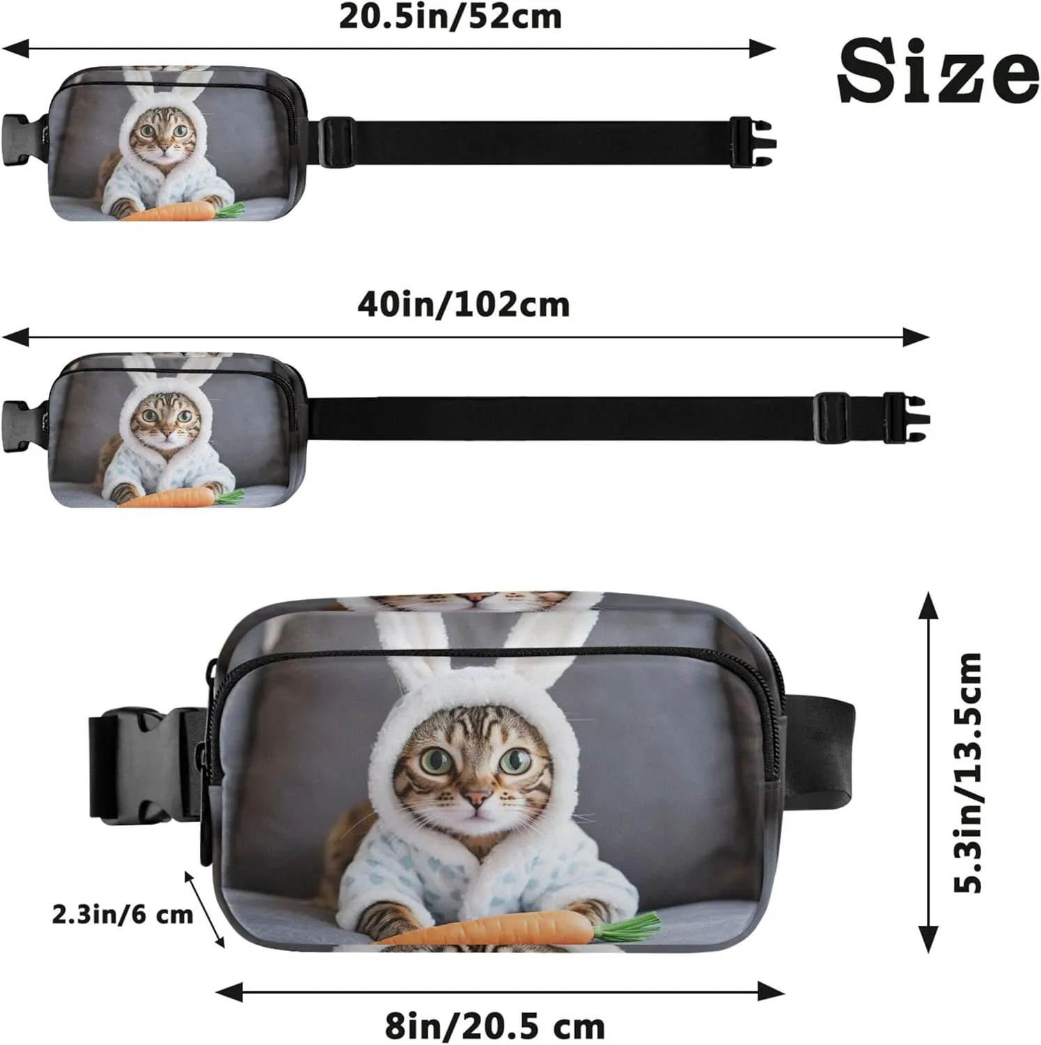 Cute Bunny Cat Easter Waterproof Womens Fanny Pack Belt Bags Hip Pack Trendy Crossbody Waist Purse