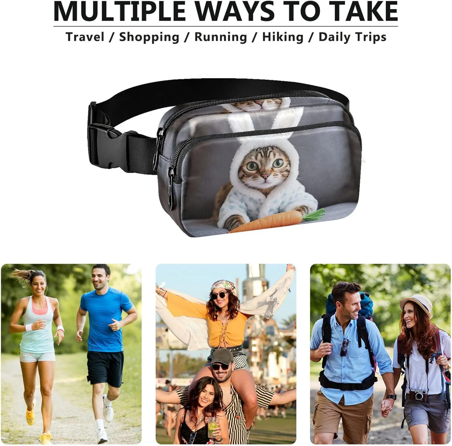 Cute Bunny Cat Easter Waterproof Womens Fanny Pack Belt Bags Hip Pack Trendy Crossbody Waist Purse