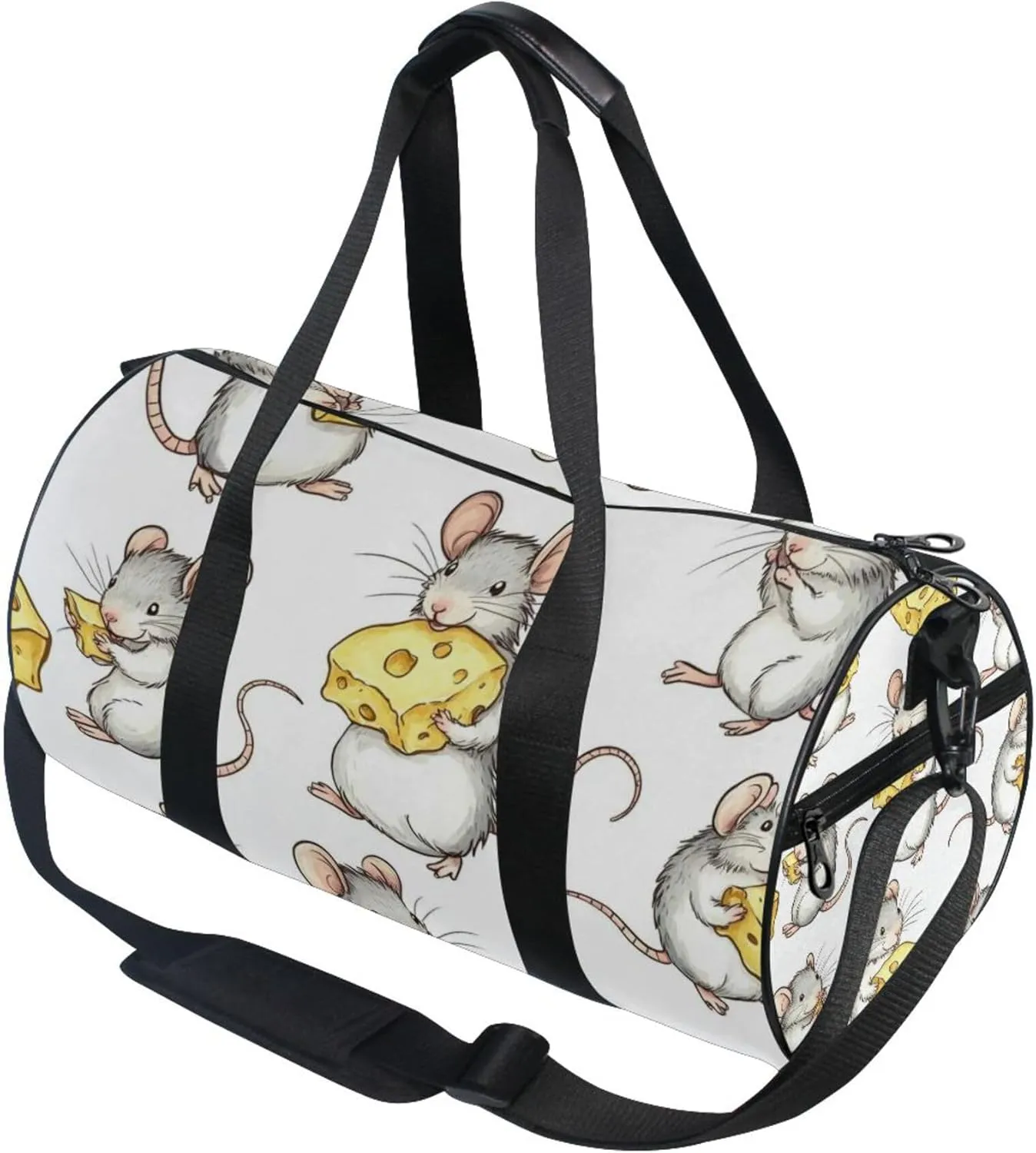 Cute Cartoon Mouse and Cheese Gym Duffle Bag Women Men Sports Fitness Bag for Travel Workout Gymnastics Dance Ballet