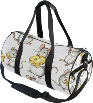 Cute Cartoon Mouse and Cheese Gym Duffle Bag Women Men Sports Fitness Bag for Travel Workout Gymnastics Dance Ballet