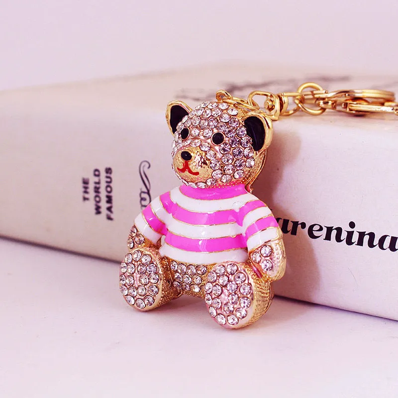 Cute Diamond Full Striped Bear Keychain
