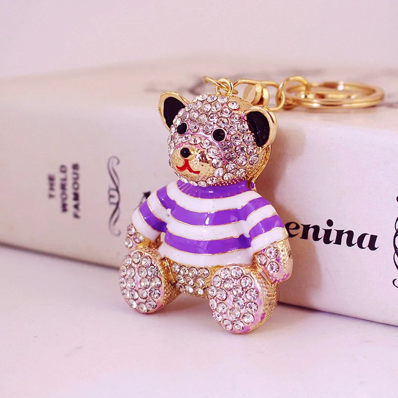 Cute Diamond Full Striped Bear Keychain